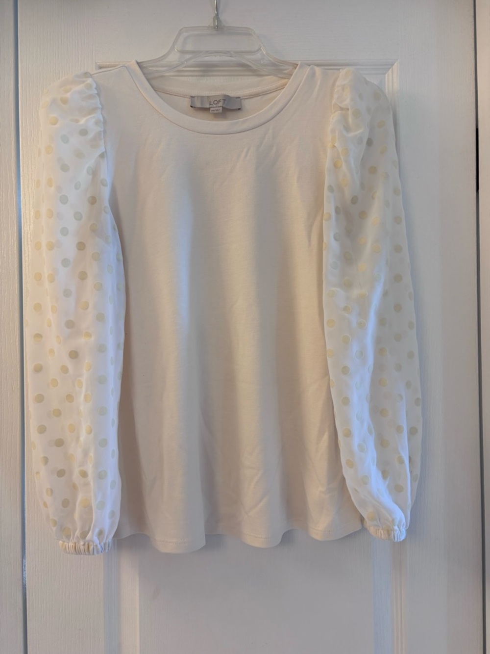LOFT Cream Puff Sleeve Top with Polka Dot Sheer Sleeves